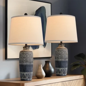 Carved Geometric Ceramic Table Lamp